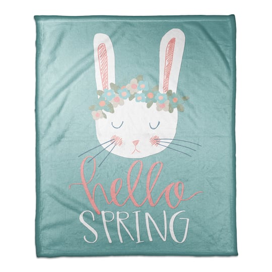 Hello Spring Bunny Throw Blanket